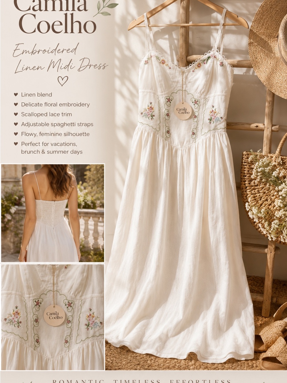 Camila Coelho White Embroidered Linen Maxi Dress